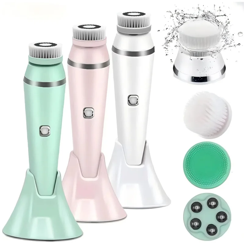 4 in 1 Electric Facial Cleansing Brush Waterproof Facial Massager Face Cleansing Device for Deep Cleaning Removal Blackhead Pore