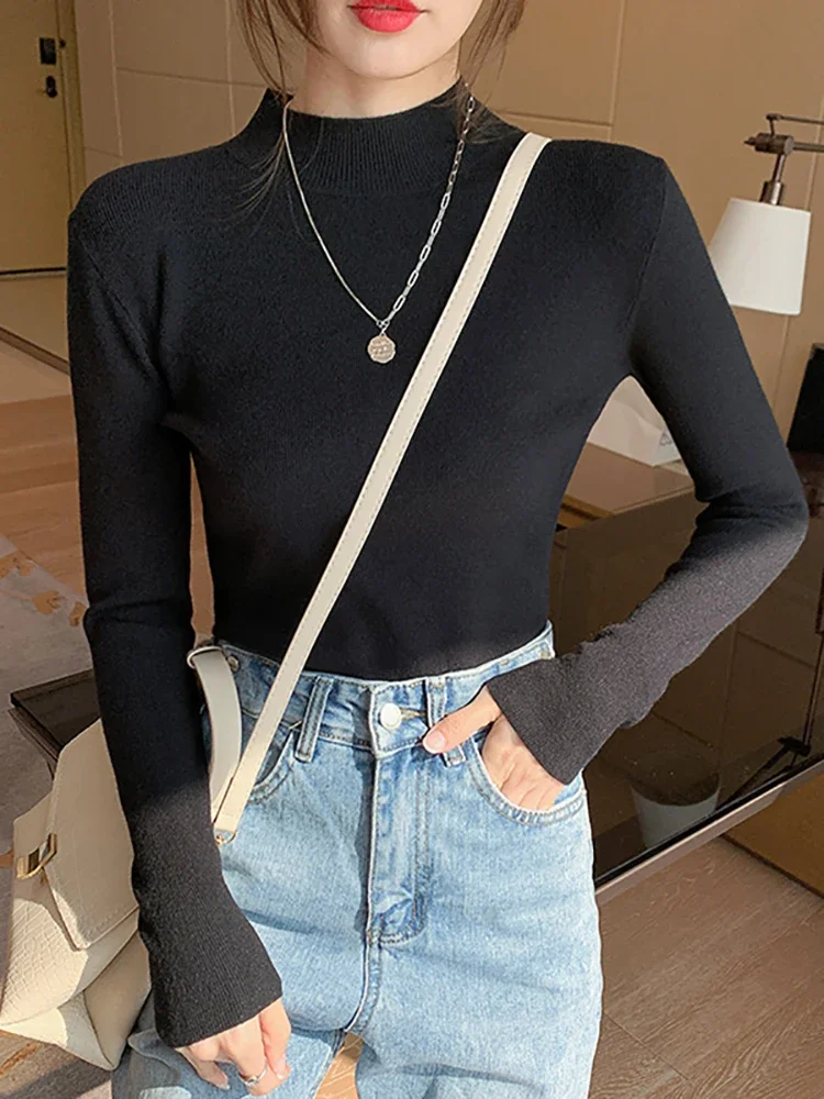 Long Sleeve Bottoming Knitted Sweater Fashion Simplicity Turtleneck Sweater Women 2024 New Stretch Tops Women Knitted Pullovers