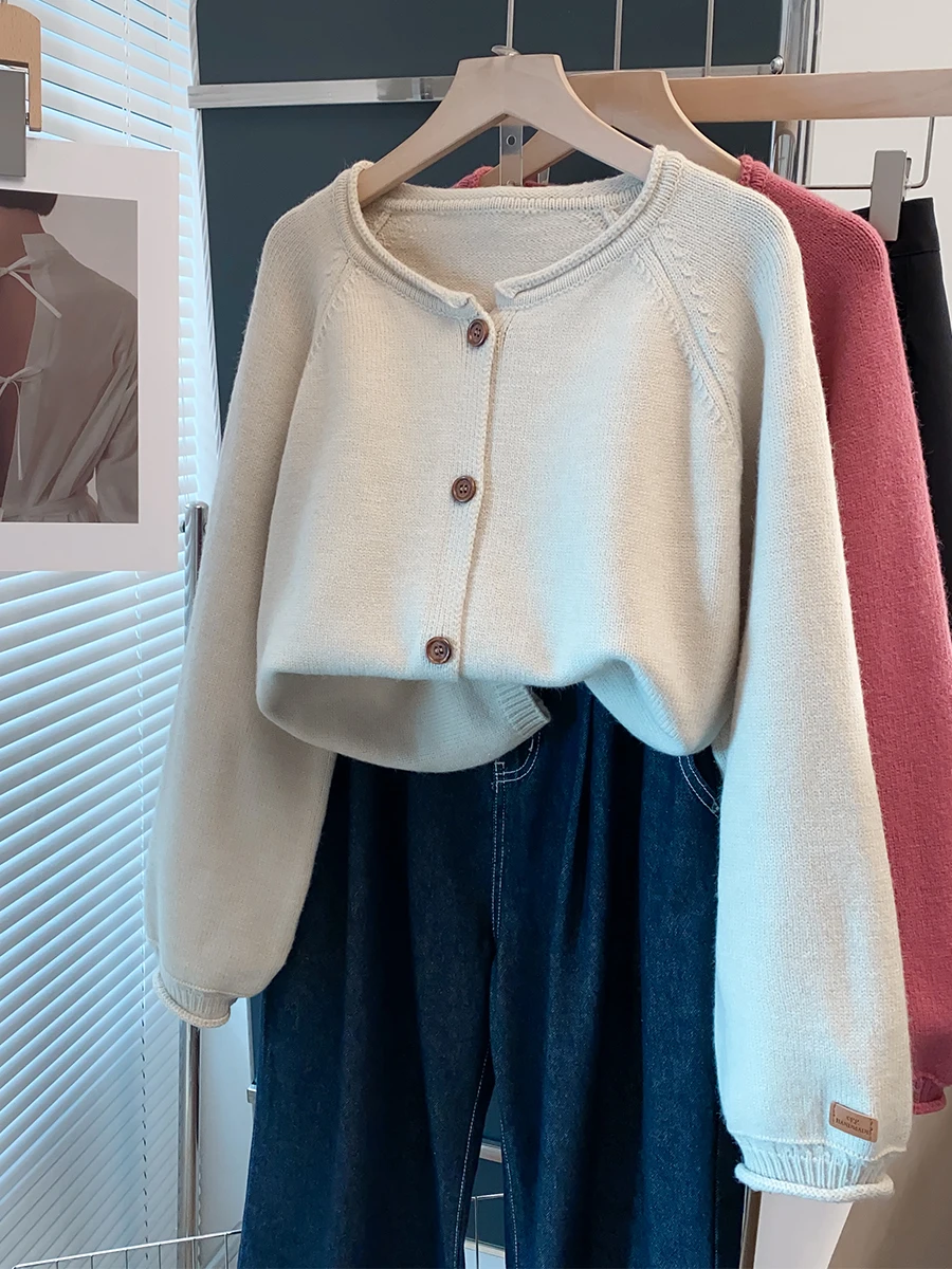 Loose Knitted round Ne Cardigan Women's Thiened Sli Sweater Coat Lazy Sle Outerwear Spring 2025 New Arrival