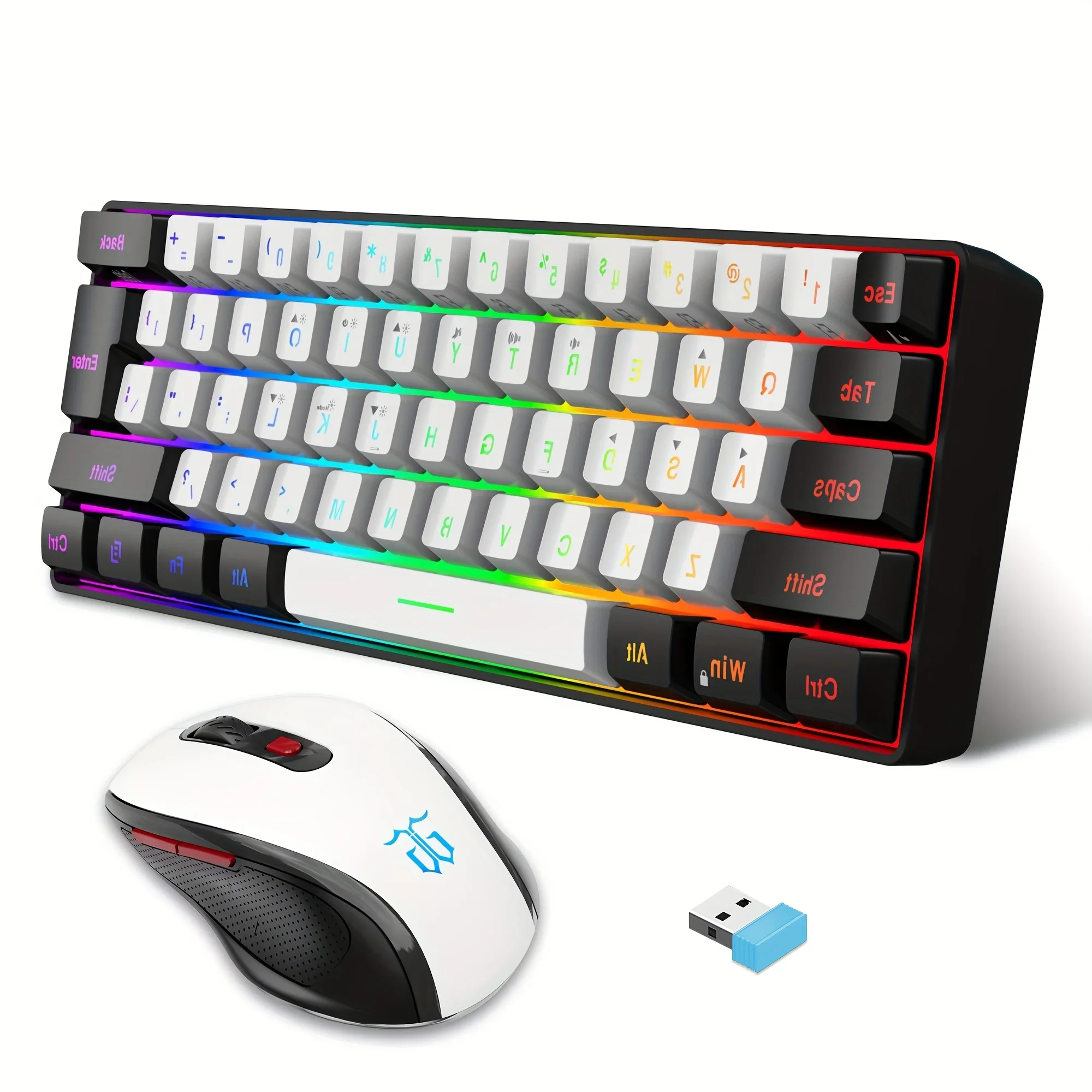 wireless game keyboard RGB light keyboard and 2.4G wireless mouse combination, including 2.4G small mini mechanical touch keyboa