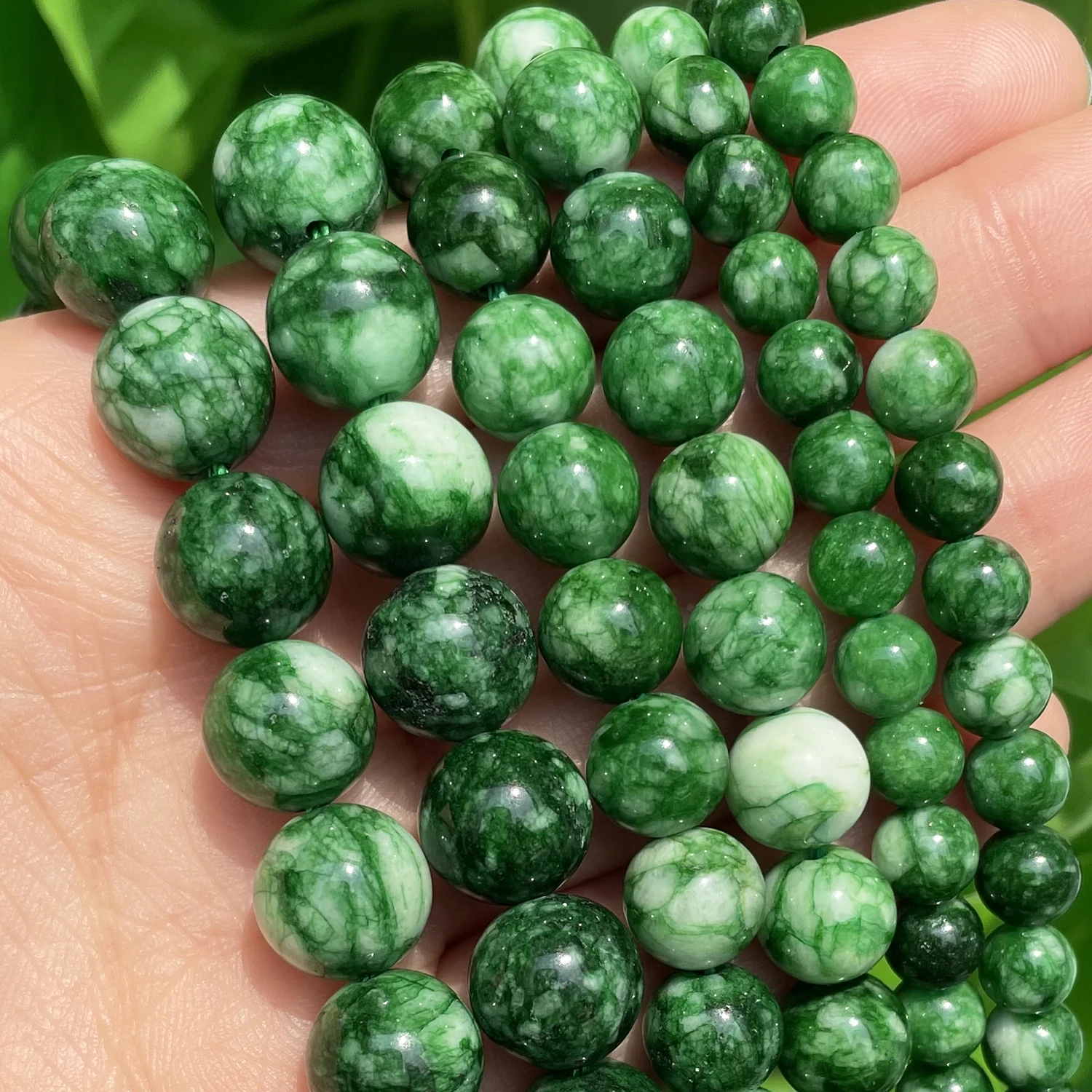 

6 8 10mm Green Jades Stone Natural Loose Round Spacer Beads for Needlework Jewelry Making DIY Bracelets Accessories 15''Inches