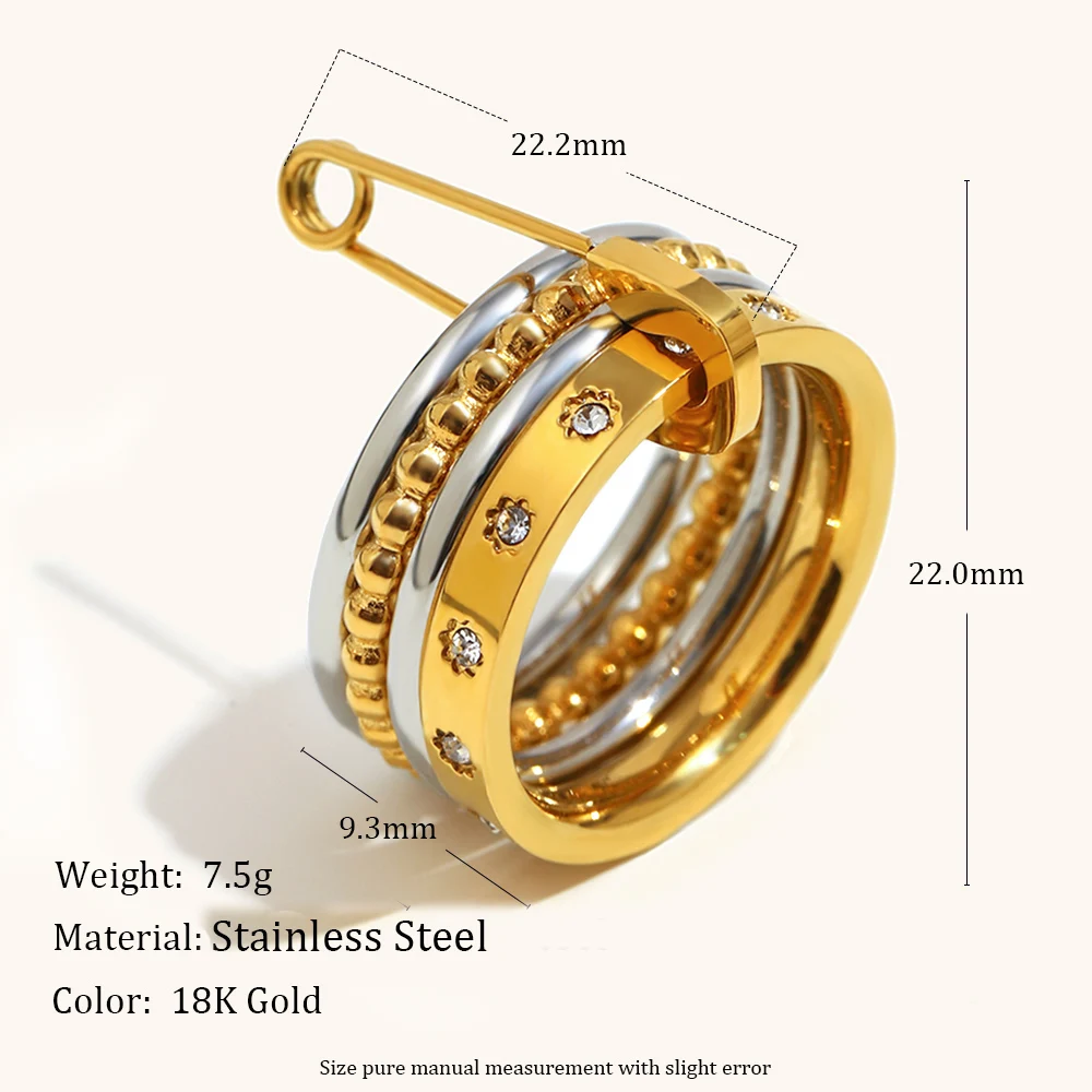 Women's Trendy Pin Shaped Loop Buckle Zircon Ring