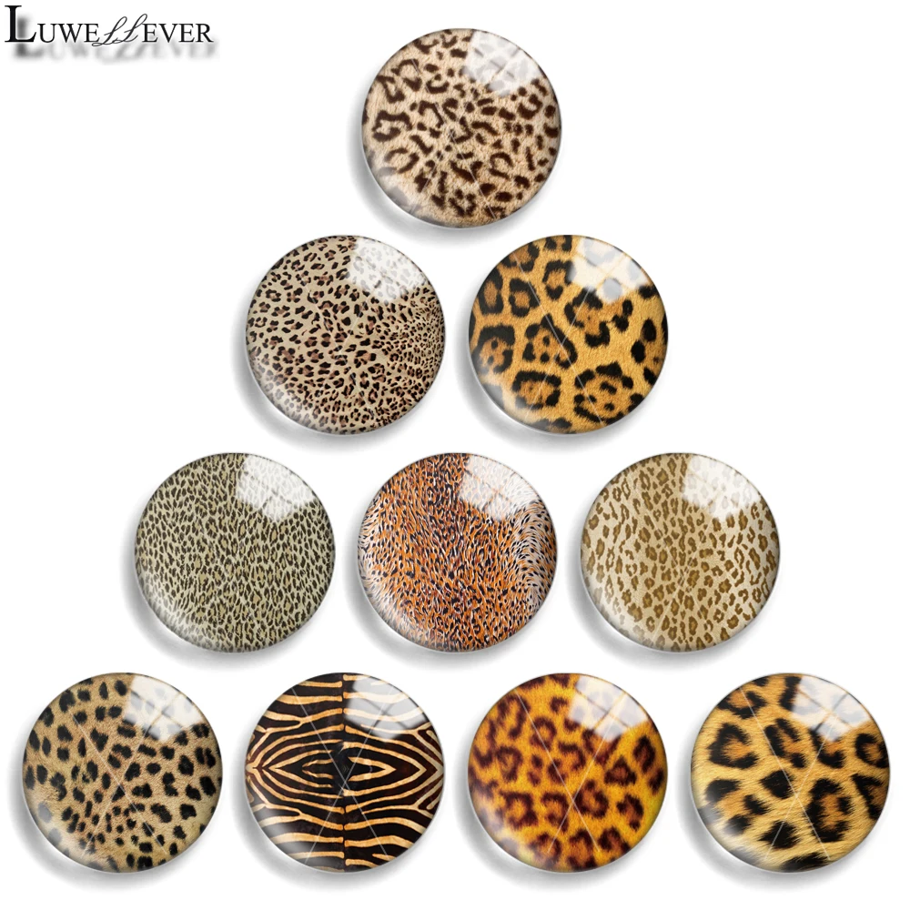 

10mm 12mm 20mm 25mm 30mm 40mm 804 Leopard Print Mix Round Glass Cabochon Jewelry Finding 18mm Snap Button Charm Bracelet