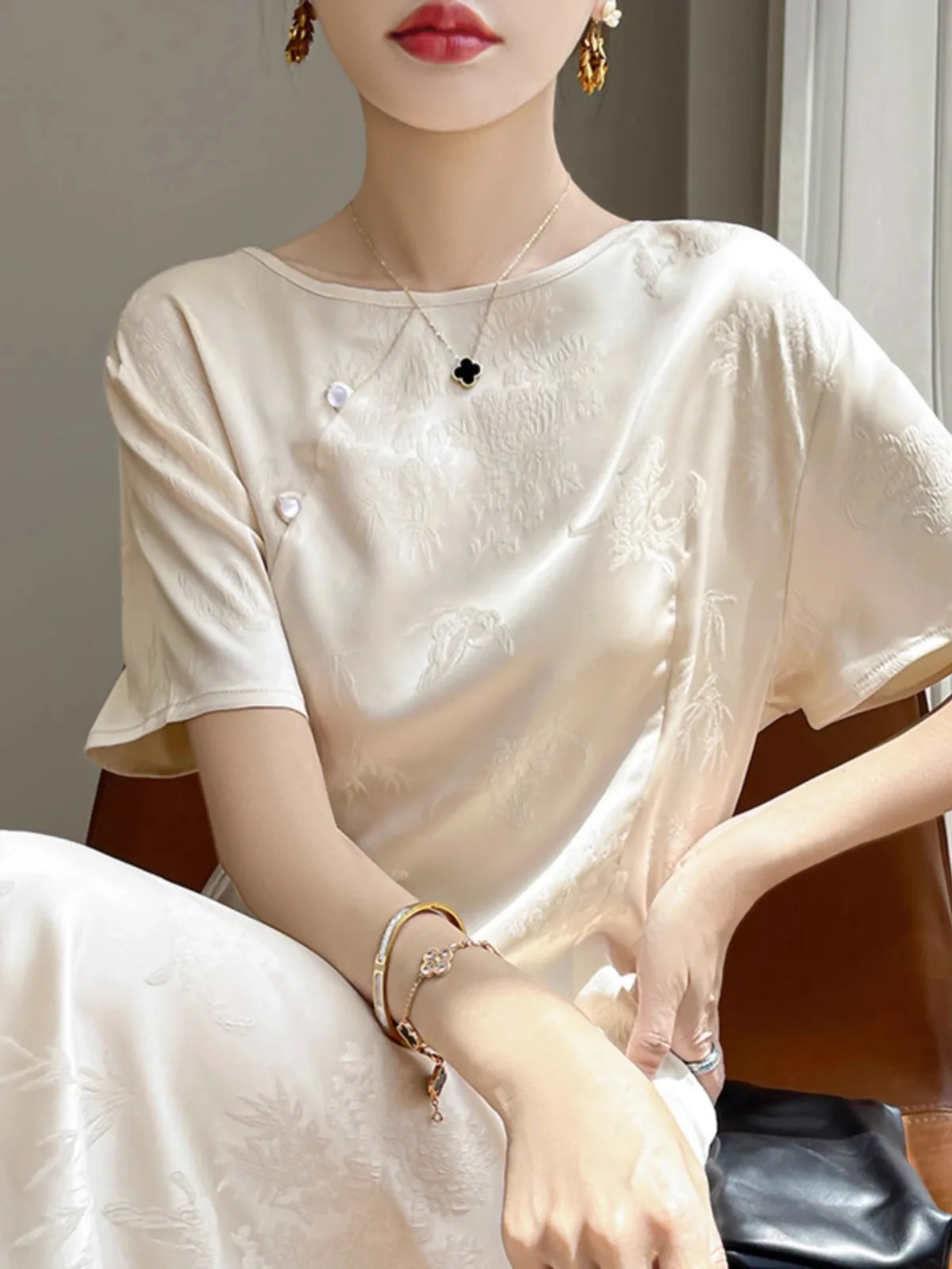 Ele chinois Sle rond Ne soie Satin imprimé minceur longue Dr Triacéate taille haute a-ligne jupe pour les femmes été