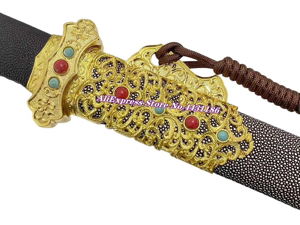 Handmade Chinese KungFu Functional Dao Sword Damascu Folded Steel Blade Full Tang China WuShu TaiChi Double Edge Battle Jian view 3