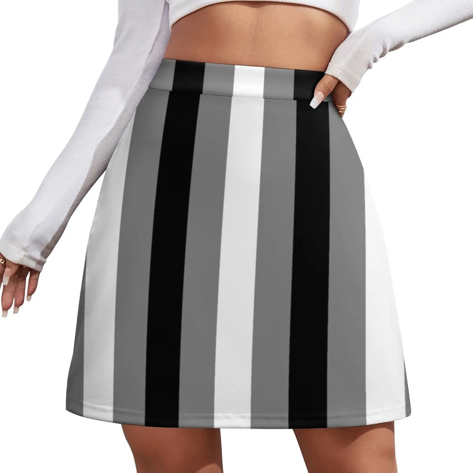 

Black, White and Gray Vertical Stripes Mini Skirt kpop luxury evening dresses 2026 skirt sets Mini Skirt