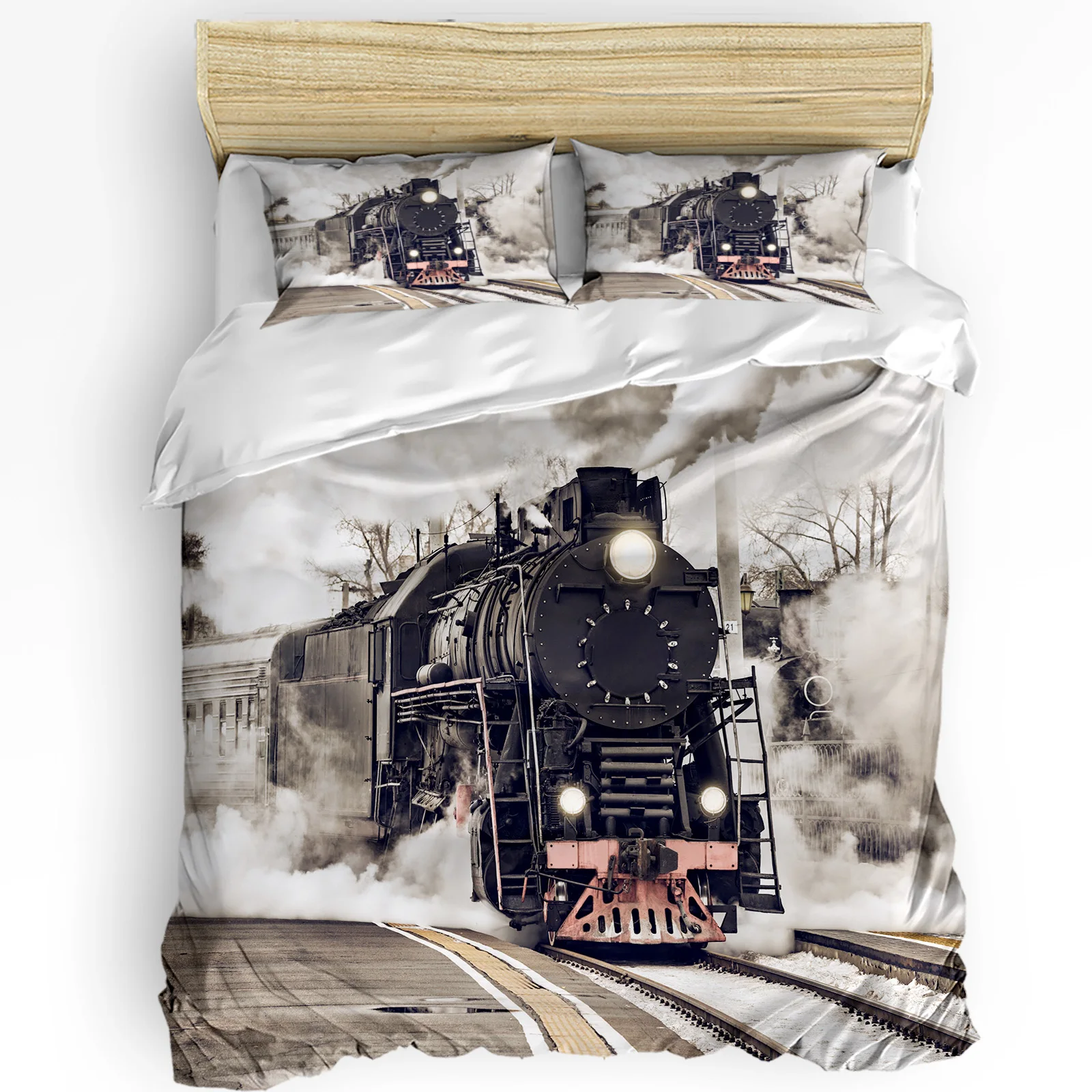 

The Steam Age Of Old Trains Bedding Set 3pcs Duvet Cover Pillowcase Kids Adult Quilt Cover Double Bed Set Home Textile