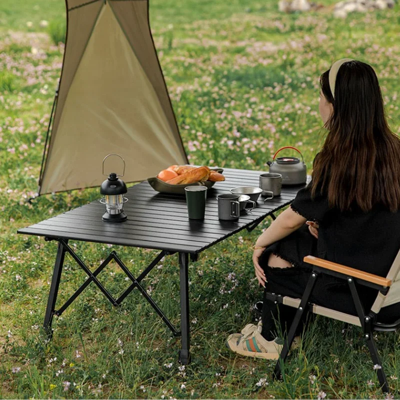 

Camping table, camping folding aluminum egg roll table