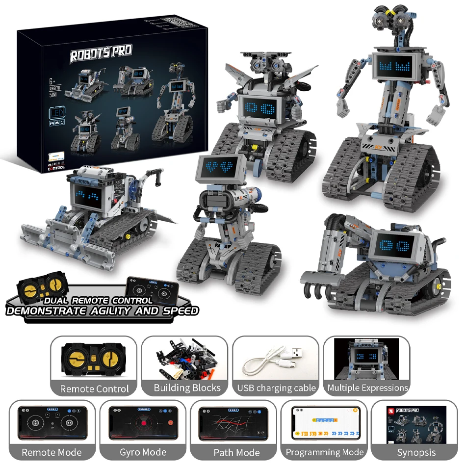 

5 IN 1 Technical Remote Control APP Programmable Digital LED Expressions Display RC Robot Building Blocks Bricks Toys Kids Gifts