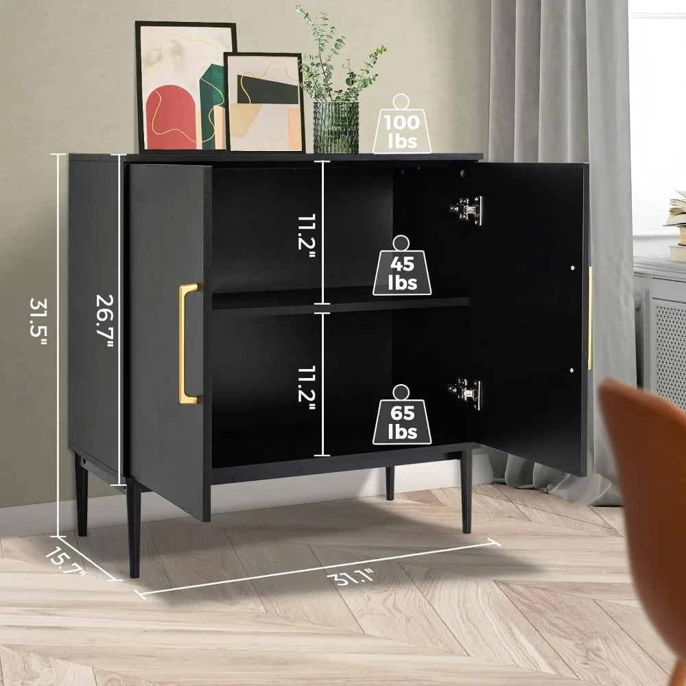 Storage Cabinet with Doors, Modern Black Accent Cabinet, Free Standing Cabinet, Wooden Buffet Sideboards for Bedroom, Kitchen