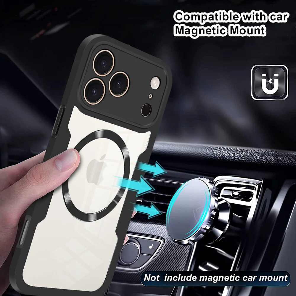 360 °   حماية حافظة Magsafe لهاتف iPhone 17 Pro Air 13 15 12 11 14 16 Pro Max Plus غطاء مغناطيسي شفاف من السيليكون مزدوج الجانب
