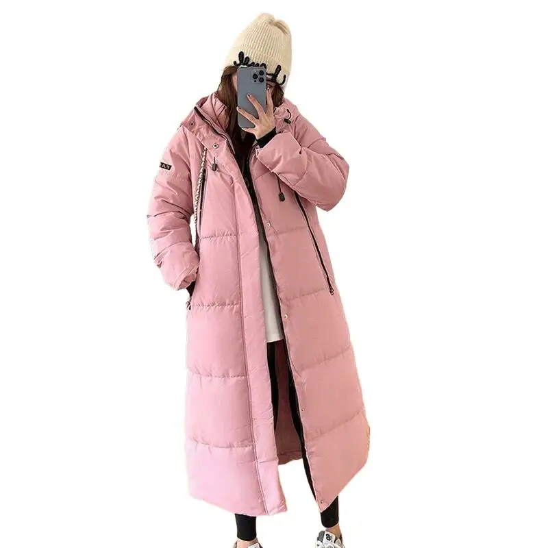 Girlish New Winter Thick Jackets High Quality Slim Fitted Chic Streetwear Warm Cozy Pockets Hooded Long Coats Fresh Solid