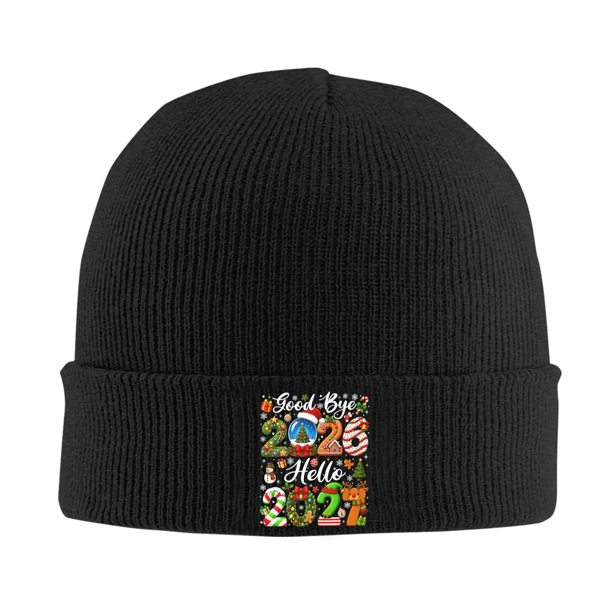 Goodbye 2026 Hello 2027 Christmas New Year Family Matching Beanie Hats  Bonnet Hats Female Male Street Y2K Hippie Knitting Hat