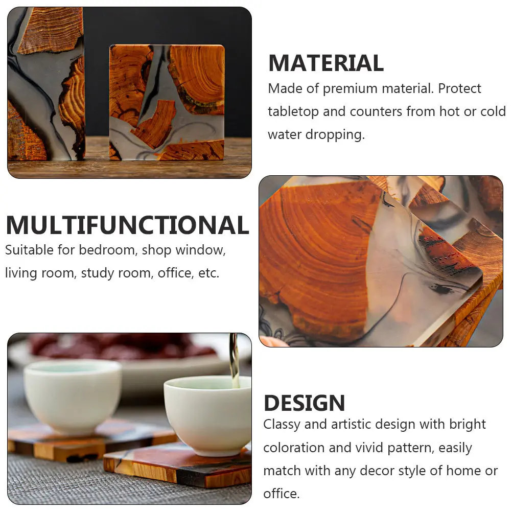 

1Pcs Solid Wood Resin Coaster Heat Insulation Cup Mat Creative Artistic Design Waterproof Cup Mat for Home Office Living Room