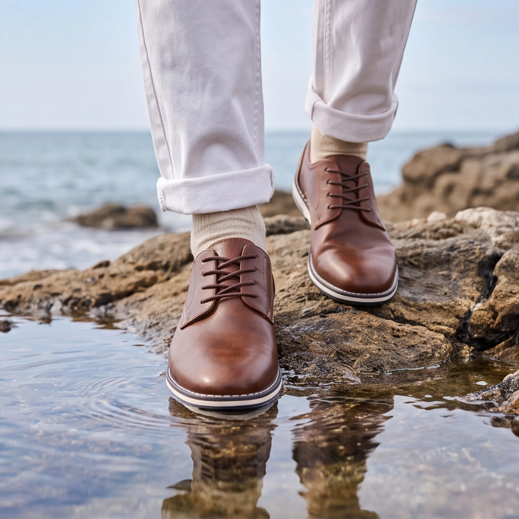 Men's Casual Shoes Round-Almond Shoes For Man Daily Wear Man Shoes Flat Contrast Layered Sole Plain Toe Lace Up Shoes