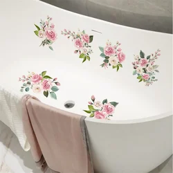 6PCS Anti Slip Cartoon Plant Flower Bathtub Wall Stickers For Children's Self-Adhesive Removable Bathroom  Decoration Art Mural