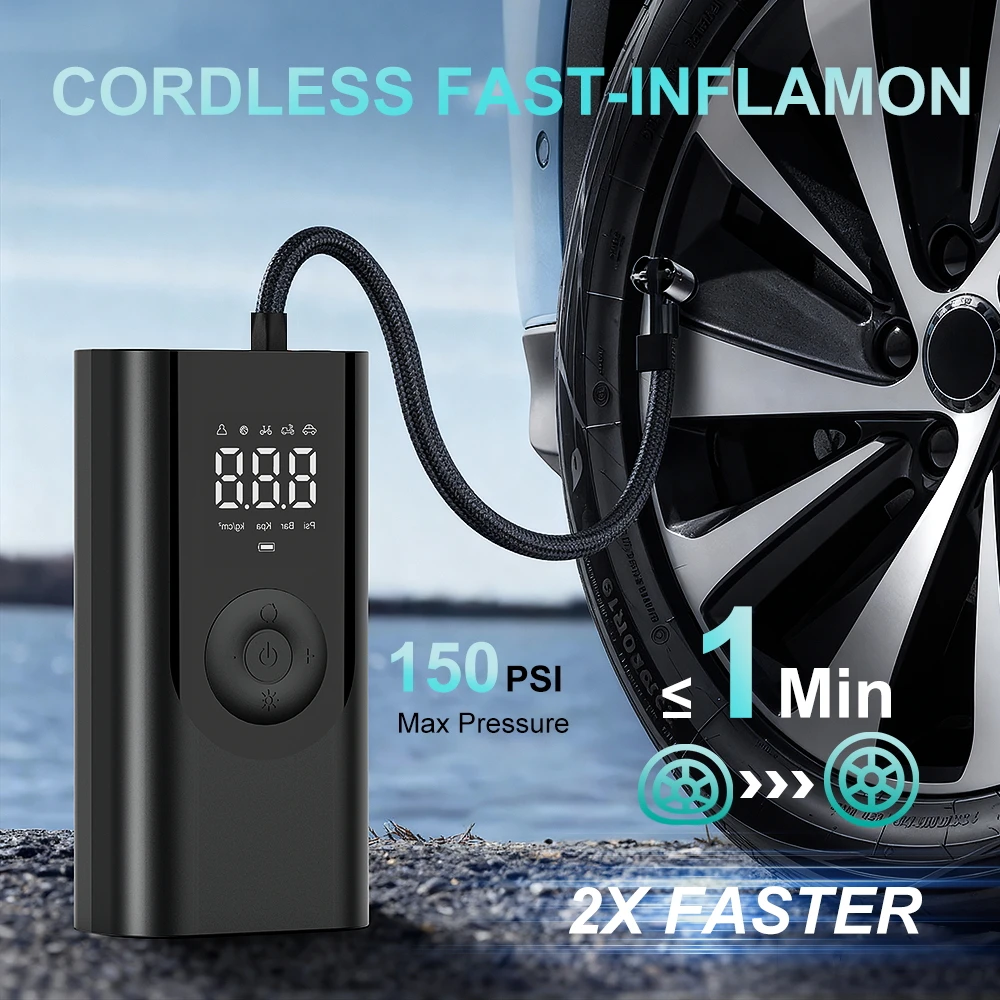 YIJU Rechargeable Car Air Pump Tire Inflator Portable Compressor Digital Cordless Car Tyre Inflator For Motocycle Bicycle Balls