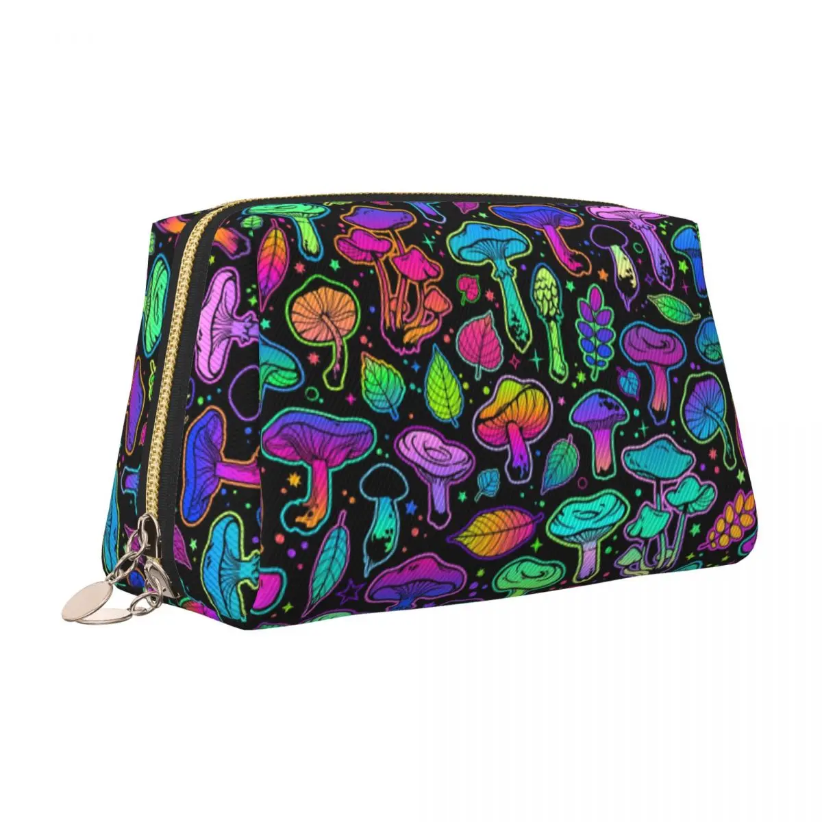 Kawaii Psychedelic Magic Rainbow Mushrooms Travel Toiletry Bag Women Mysterious Boho Cosmetic Makeup Bag Beauty Storage Dopp Kit view 2