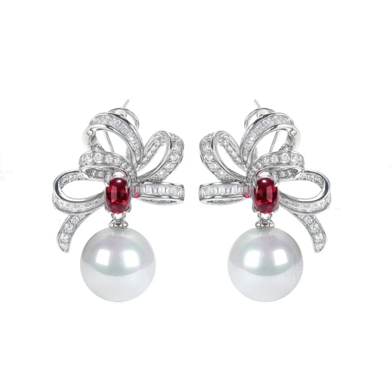 Bellux 925 Silver Synthetic Zircon Earrings Petals White Shell Pearls Full of Diamonds Fashion Charm Fine Earrings