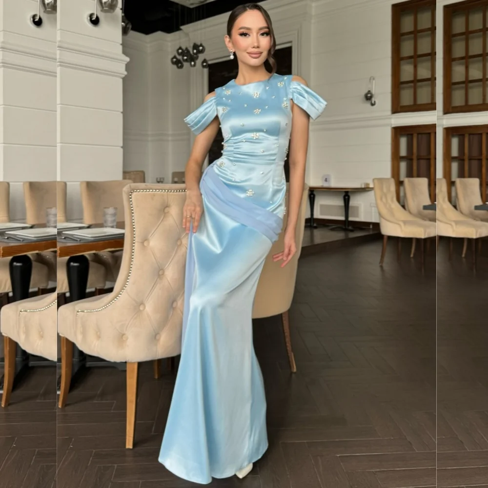 

Customized Fashion Elegant Charmeuse Sequined Pleat A-line Off-the-shoulder Long Dresses Bespoke Occasion Matching