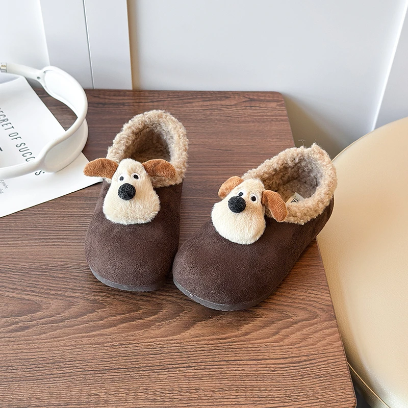 

Cartoon Dog Cotton Slippers Children 2025 Winter Indoor Home Slippers Low Heel Flat Bot Outsole Comfortable Casual Slippers