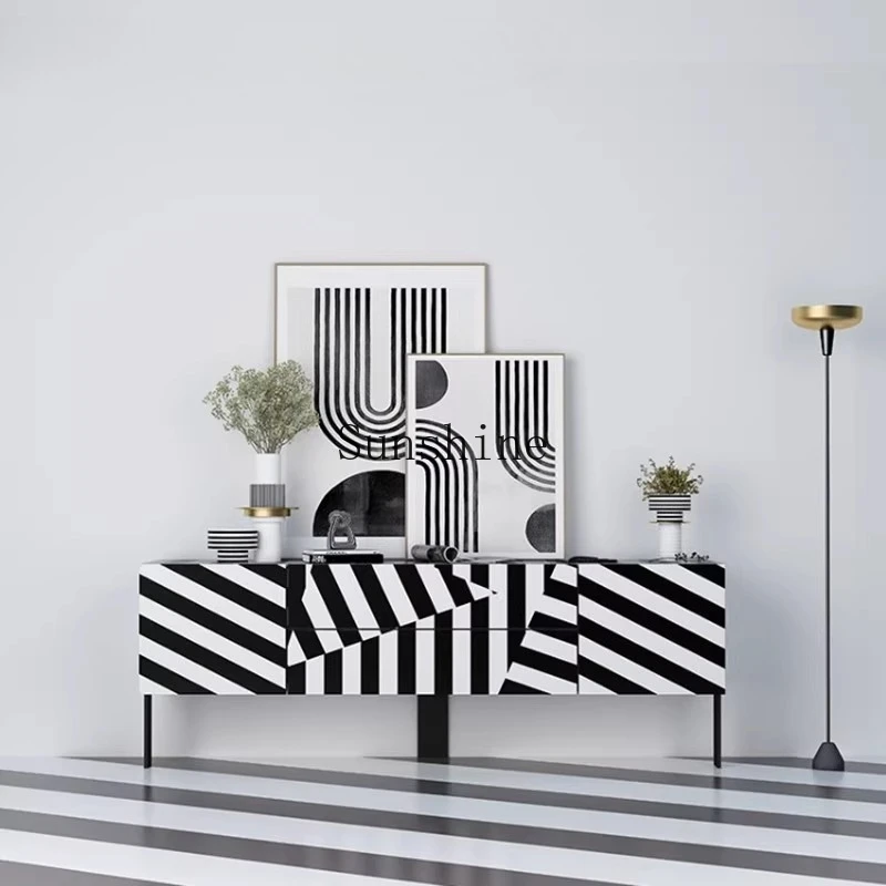 

Zebra pattern splicing dining side cabinet simple modern TV storage cabinet
