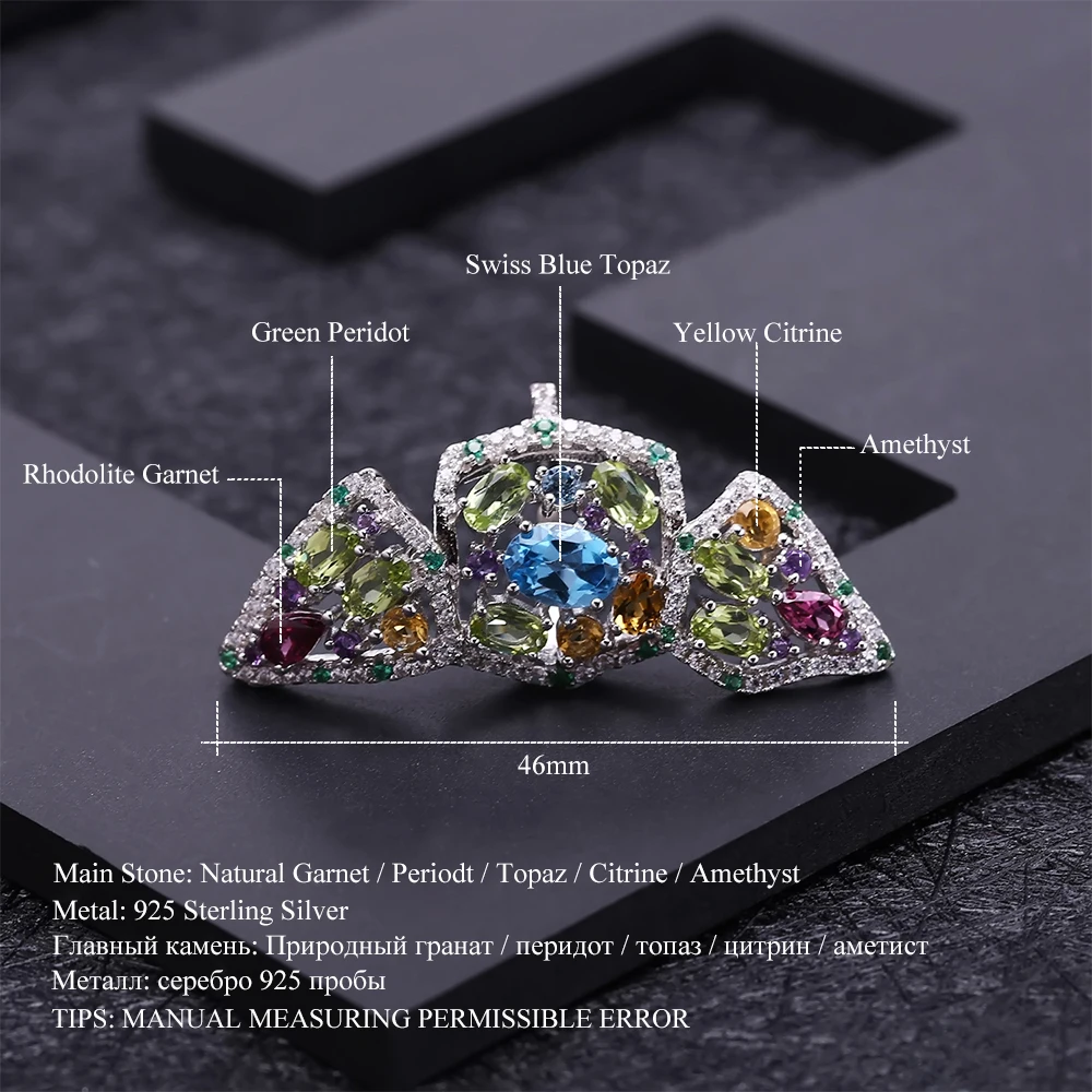 GEM'S BALLET Multicolor Natural Topaz  Amethyst Garnet Peridot Citrine Cocktail Ring 925 Sterling Silver Rings For Women