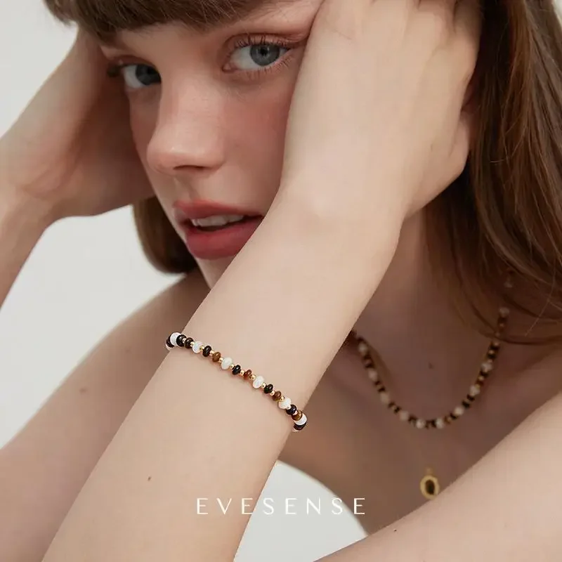 

Новый браслет из натурального камня «Тигровый глаз» и агата с черными вставками «Фритиллария», эластичный, на веревке, с эффектом высокого класса, в стиле Ins