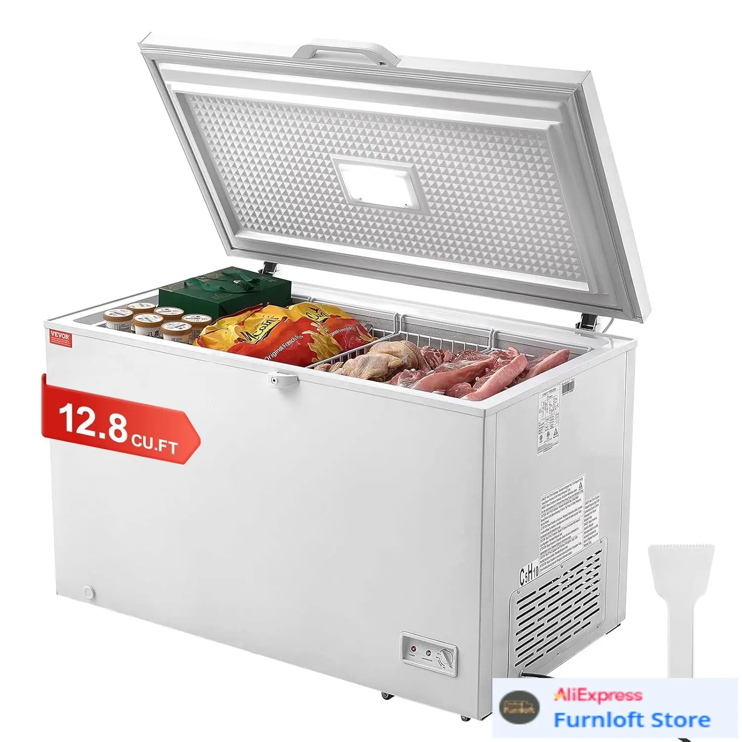 

Chest Freezer, 12.8 Cu.ft / 345 L Large Deep Freezer & 4 Removable Baskets, Freestanding Top Open Door Commercial Chest