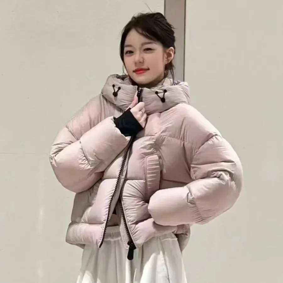 Chaqueta de plumón para mujer de moda de invierno, chaqueta de plumón de pato blanco corta con capucha para ir al trabajo
