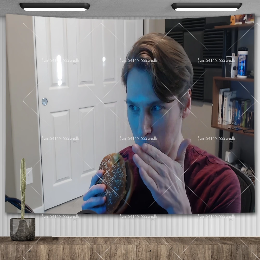 Jerma Burger Tapestry  Eating Hamburger Meme Tapestry Wall Hanging Room Decor Aesthetic Bedroom Background Cloths Tapestries