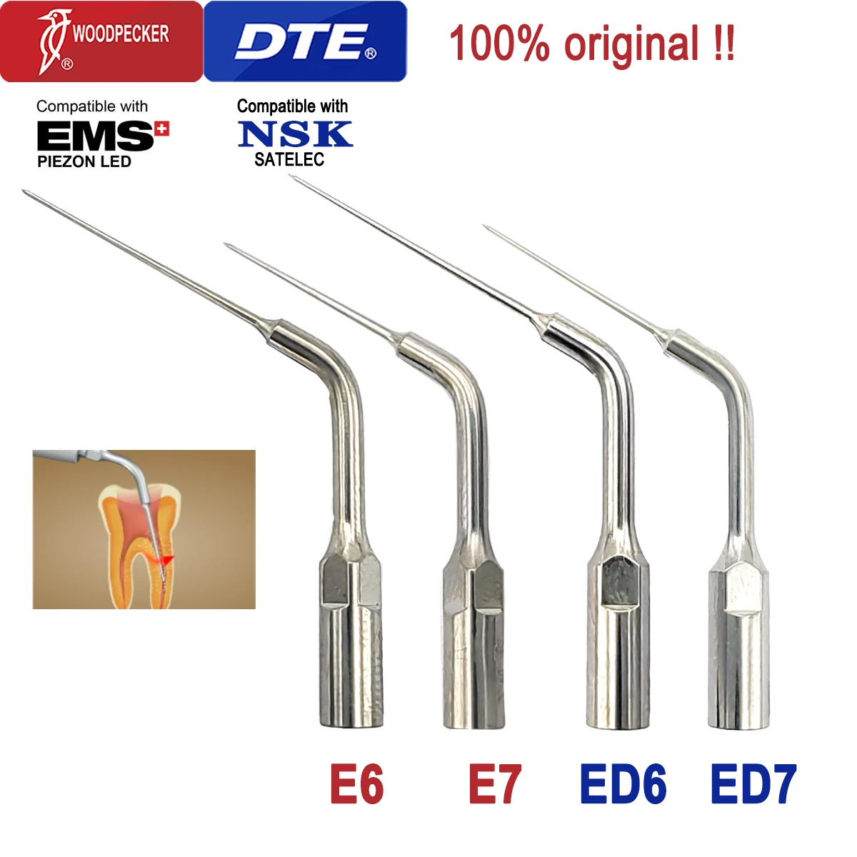 

Woodpecker DTE Dental Ultrasonic Scaling Tips Root Canal Treatment Endo E6 E7 ED6 ED7 Fit EMS NSK SATELEC Scaler Handpiece Tools