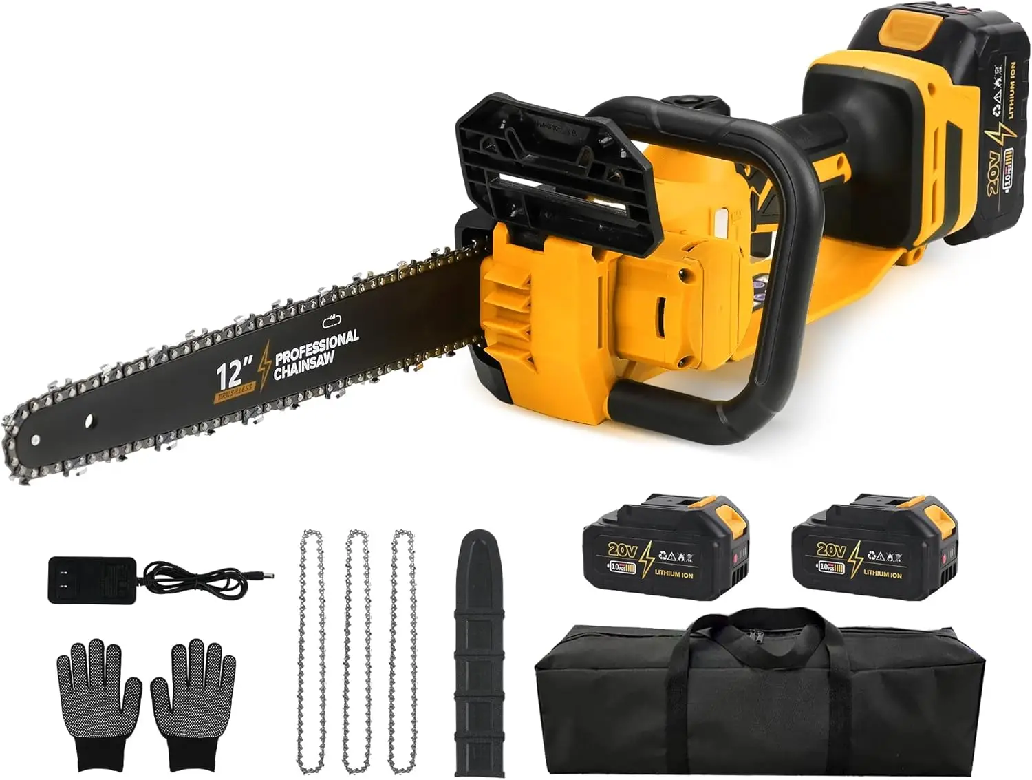 

12" Cordless Electric Chainsaw, 20V Battery Powered with 2 x 4.0Ah Lithium-ion Batteries for Wood Cutting and Tree Trimming