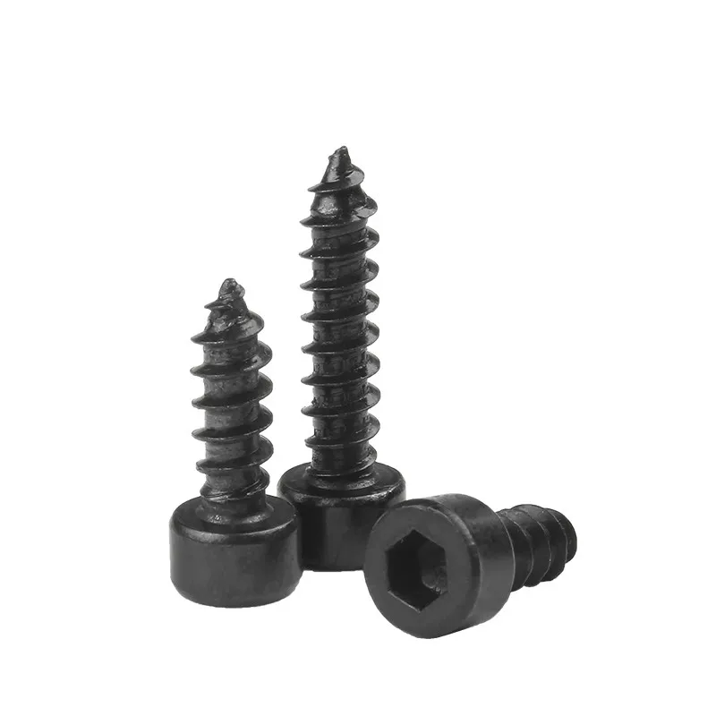 50pcs M2 M2.6 M3 M3.5 M4 Carbon Steel With Black Hexagon Socket Cap Head Self Tapping Screw Model Screw