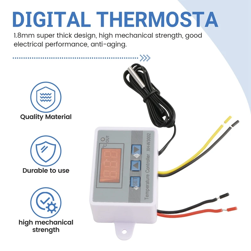 Termostato digital do microcomputador XH-W3002 com interruptor de controle do termostato da temperatura fria do calor da sonda