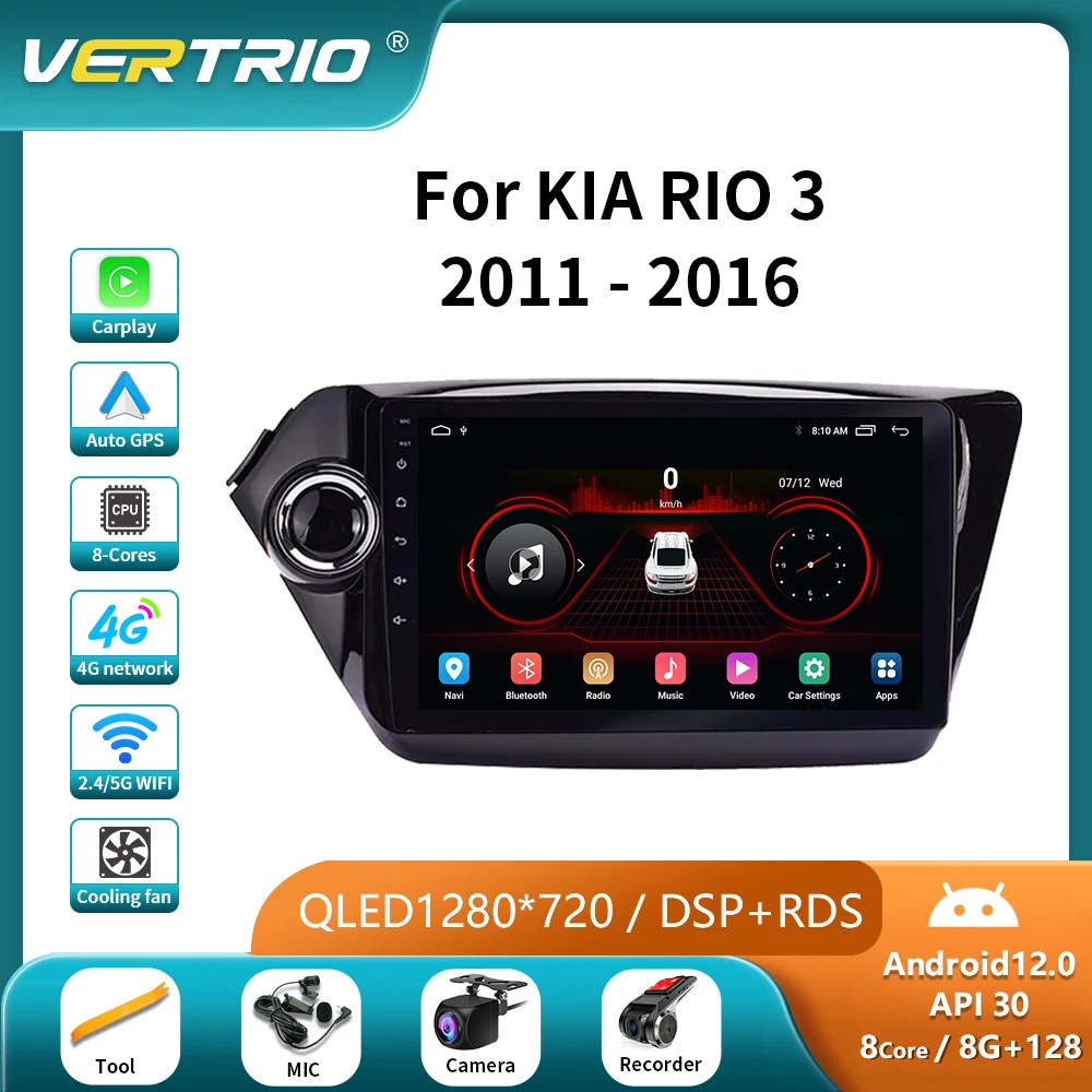 

Автомагнитола 2DIN, Android 12, 4G + WiFi, мультимедийный DVD-плеер, GPS-навигация для Kia RIO 3 2011-2016, стерео 2.5D + IPS, головное устройство Carplay