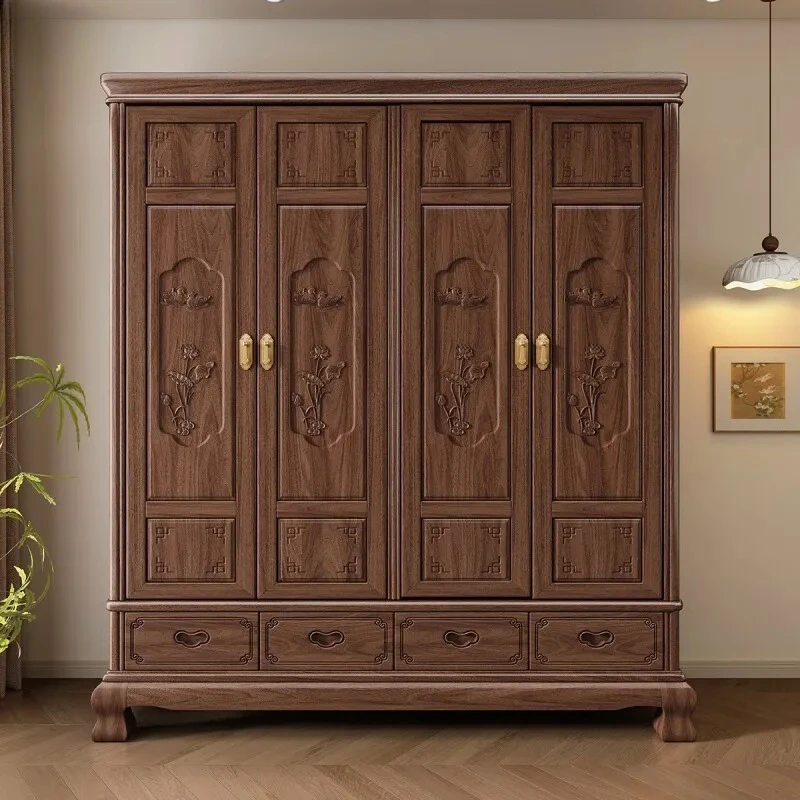 

Solid Wood Wardrobe Bedroom Storage Cabinet Full Solid Wood Double Door High-End Sliding Wardrobe