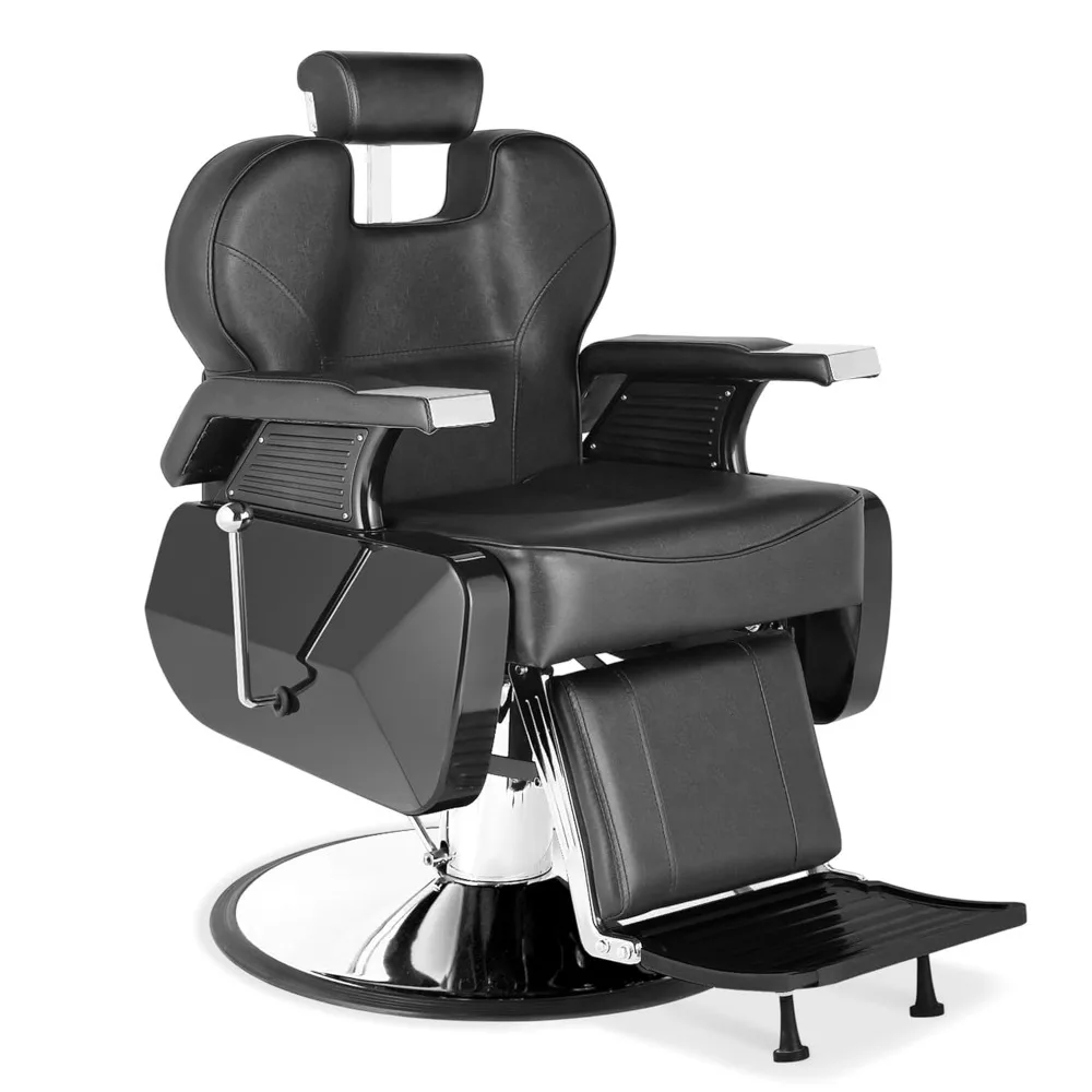

Black Barber Chair, Hydraulic Salon Hair Styling Chair for Barbershop with Adjustable Headrest & Footrest, All Purpose Heavy