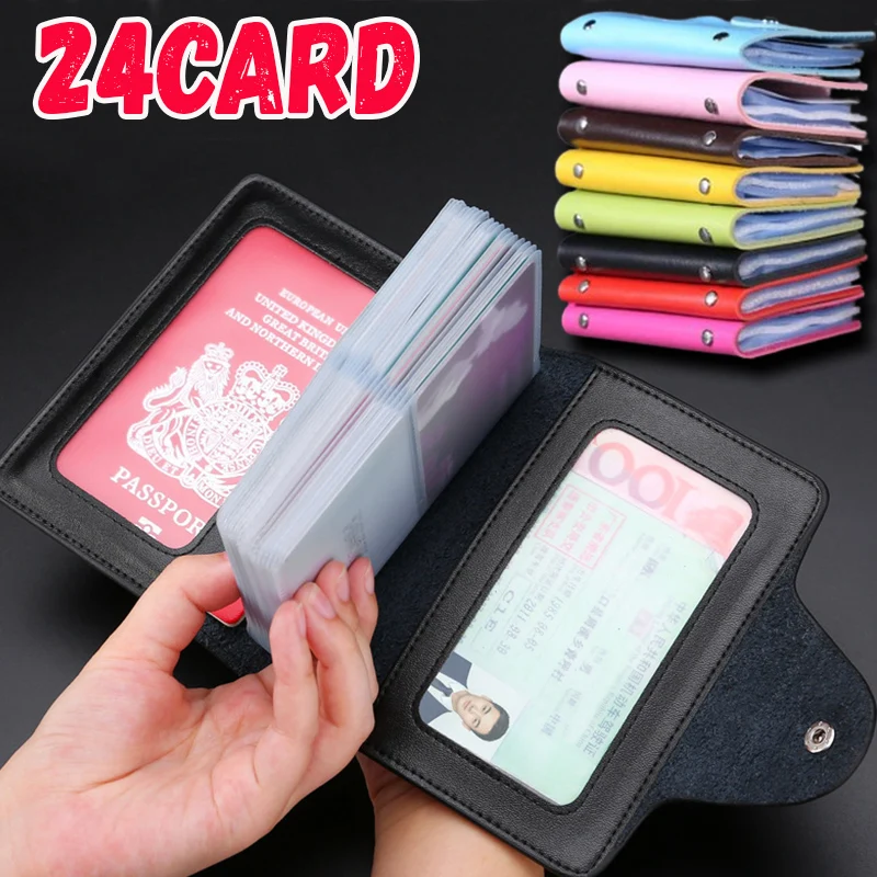 

2pcs 24Bits Credit Card Holder Business Bank Card Pocket PU Large Capacity Card Cash Storage Clip Organizer Case ID Holder Pouch