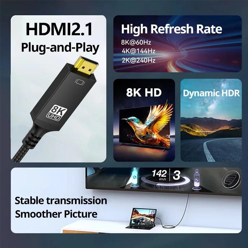 Kabel USB C do HDMI 8K@60Hz 4K@120Hz Kabel HDTV typu C do HDMI do konwertera TV MacBook Air iPad Adapter USB-C HDMI — zdjęcie produktu 2