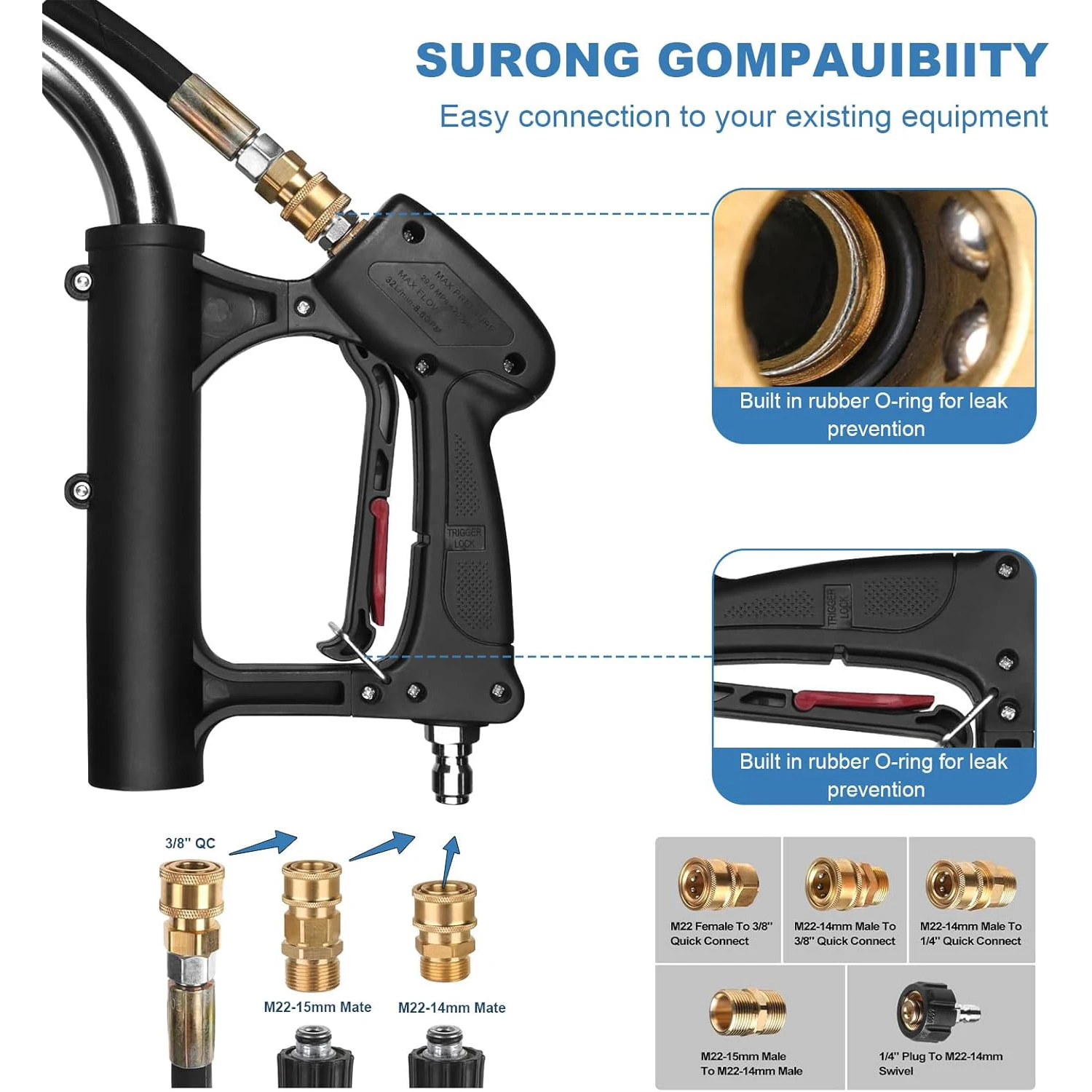20" 4600 PSI Pressure Washer Surface Cleaner with Dual Handles 4-Wheel Design for Driveways Sidewalks Curbs Decks & Patios