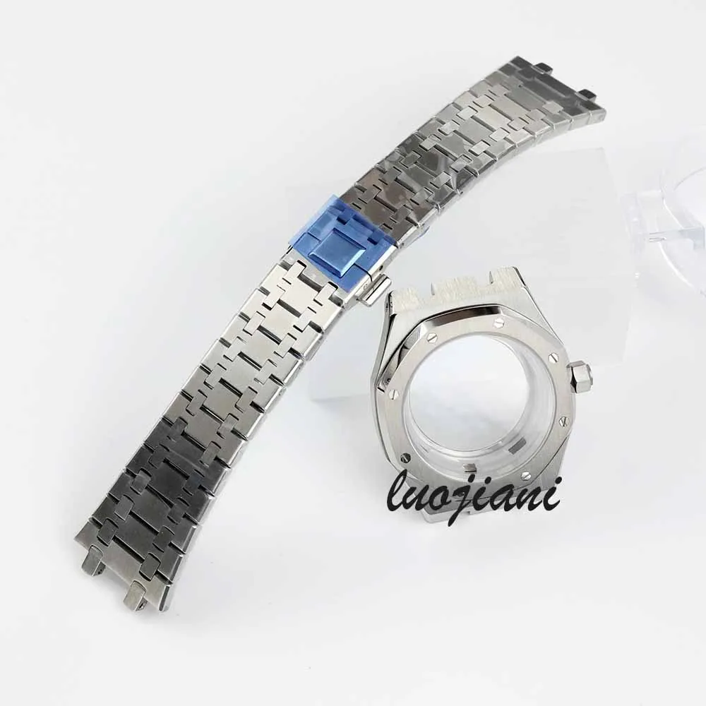 41mm Watch case silver 316L stainless steel sapphier glass waterproof for nh35 nh36 movement 31.8mm dial oak Modification parts