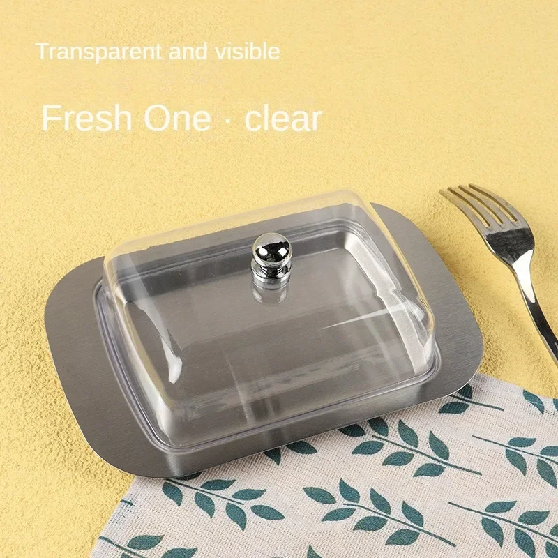 

1 Pcs Stainless Steel Butter Dish with Plastic Lid Bread Dessert Plate Cheese Storage Keeper Tray Kitchen Tools Butter Plates