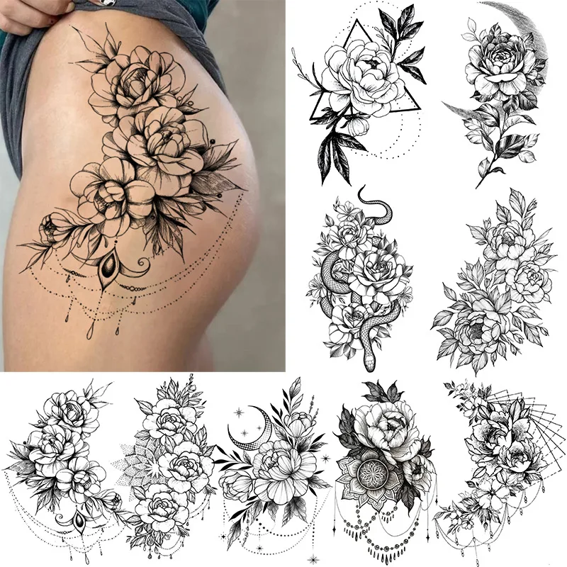 

Rose Temporary Tattoo Stickers Premium Elegant for Arm Calf Waterproof Non Toxic Long Lasting Design