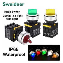30mm Knob Switch with LED 1NO/2NO/1NO1NC 2/3 Position Self Locking Momentary Select Rotary Switch with Light 12V 24V 220V 10A