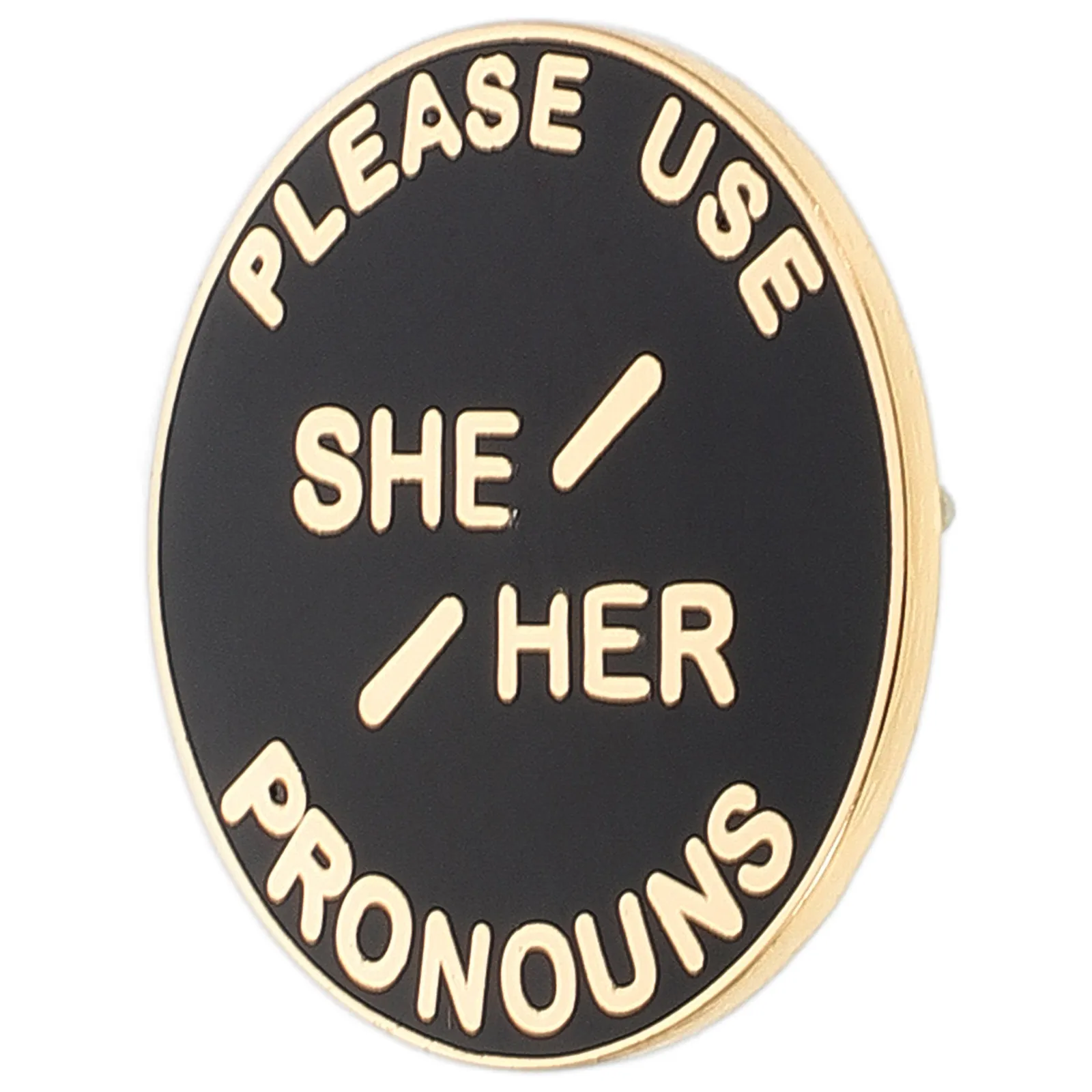 Circular Hard Enamel Pronoun Badge Pin – She/Her Gender Identity Brooch for Workplace & Everyday Wear