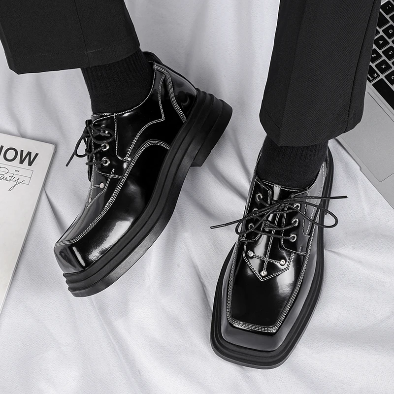 Genuine leather thick soled shoes Fashionable Quality Trendy Male Style Leisure Business Party Daily youth Thick soled shoes image 3