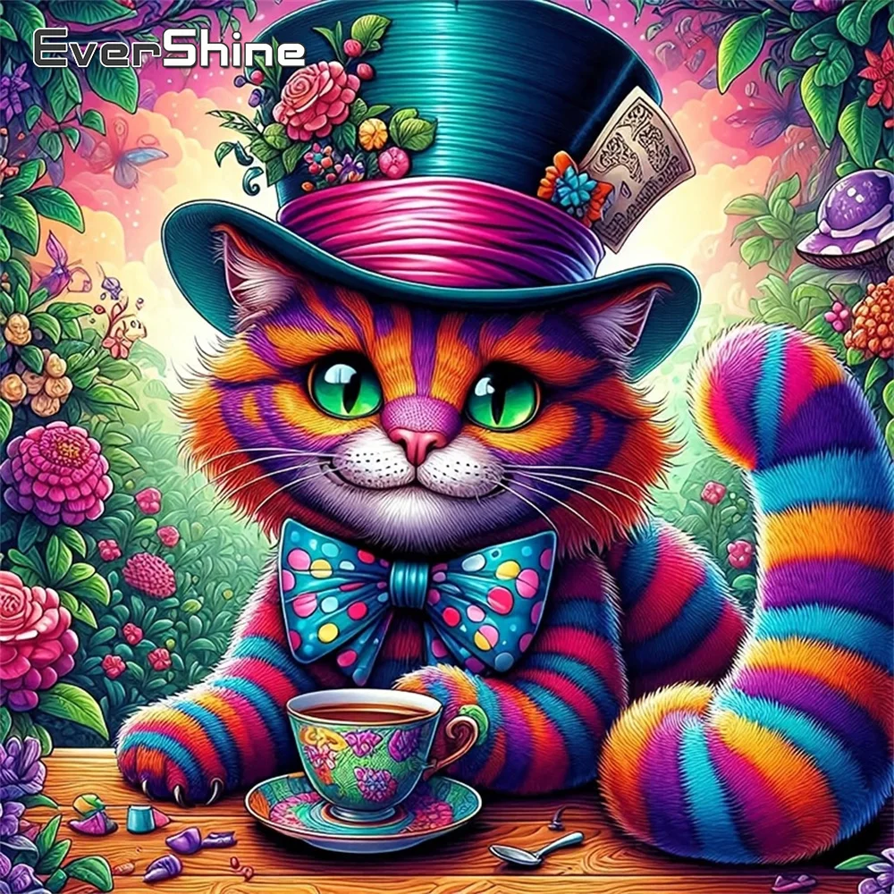 Evershine Diamant-Mosaik Tier Vollquadrat-Mosaikbild Katze aus Strass-Steinen Stickerei Blume Handgemachtes Hobby