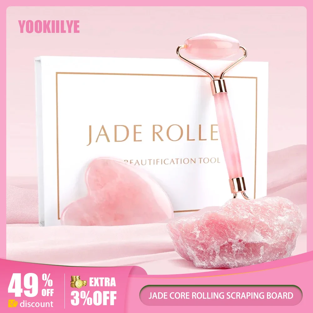 

Natural Facial Massager Face Roller Gua Sha Scraper Double Heads Jade Stone Roller Skin Care Rose Quartz Massage for Face Body