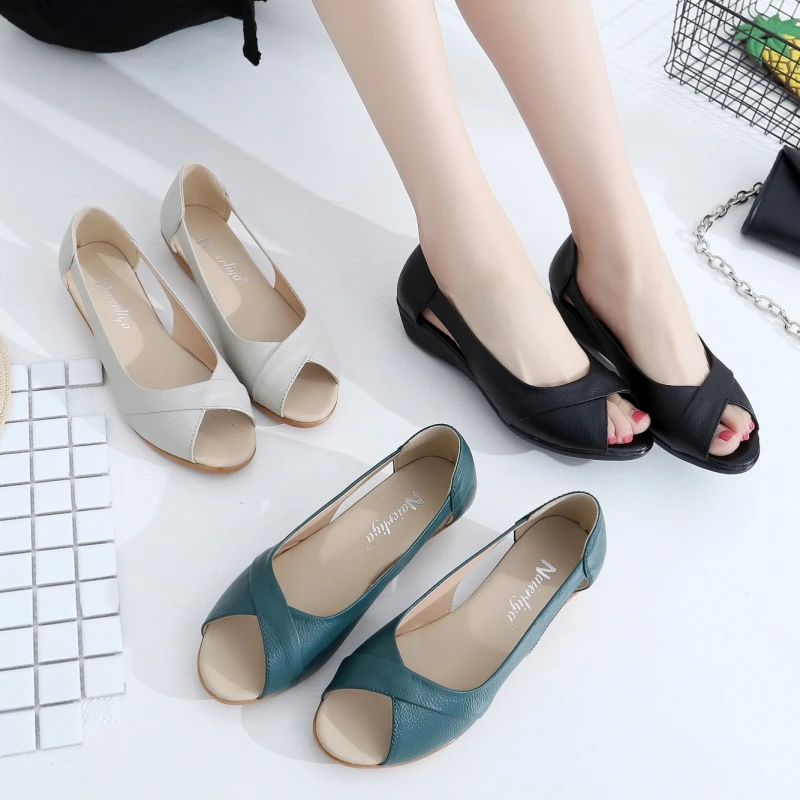 Summer New Women Peep Toe Sandals Woman Slip-on Casual Walking Shoes Female Breathable Comfortable Lightweight Plus Size Shoes